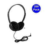 Bulk pack of 200 economical headphones with soft foam earpads, ideal for schools and educational purposes.